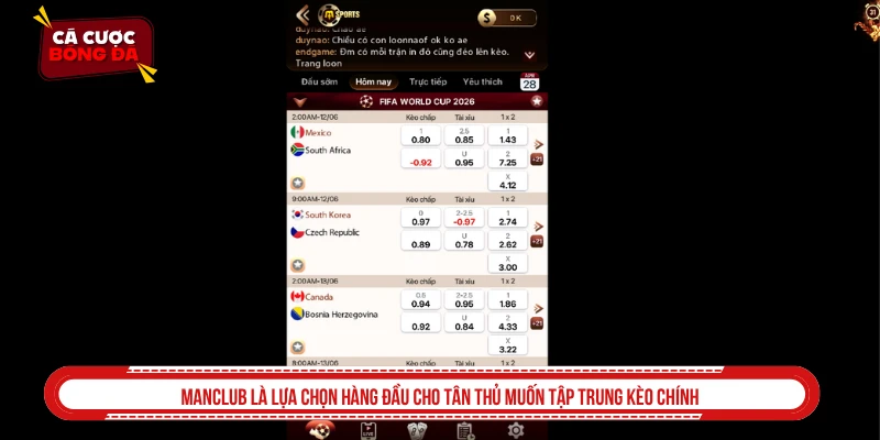 MANCLUB là lựa chọn hàng đầu cho tân thủ muốn tập trung kèo chính